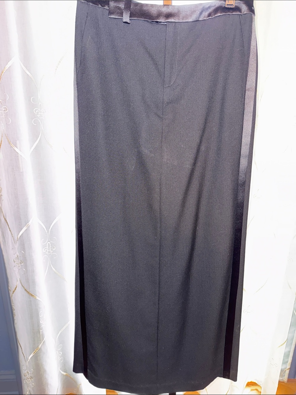 Classic Black Satin-Trim Maxi Skirt - Women's